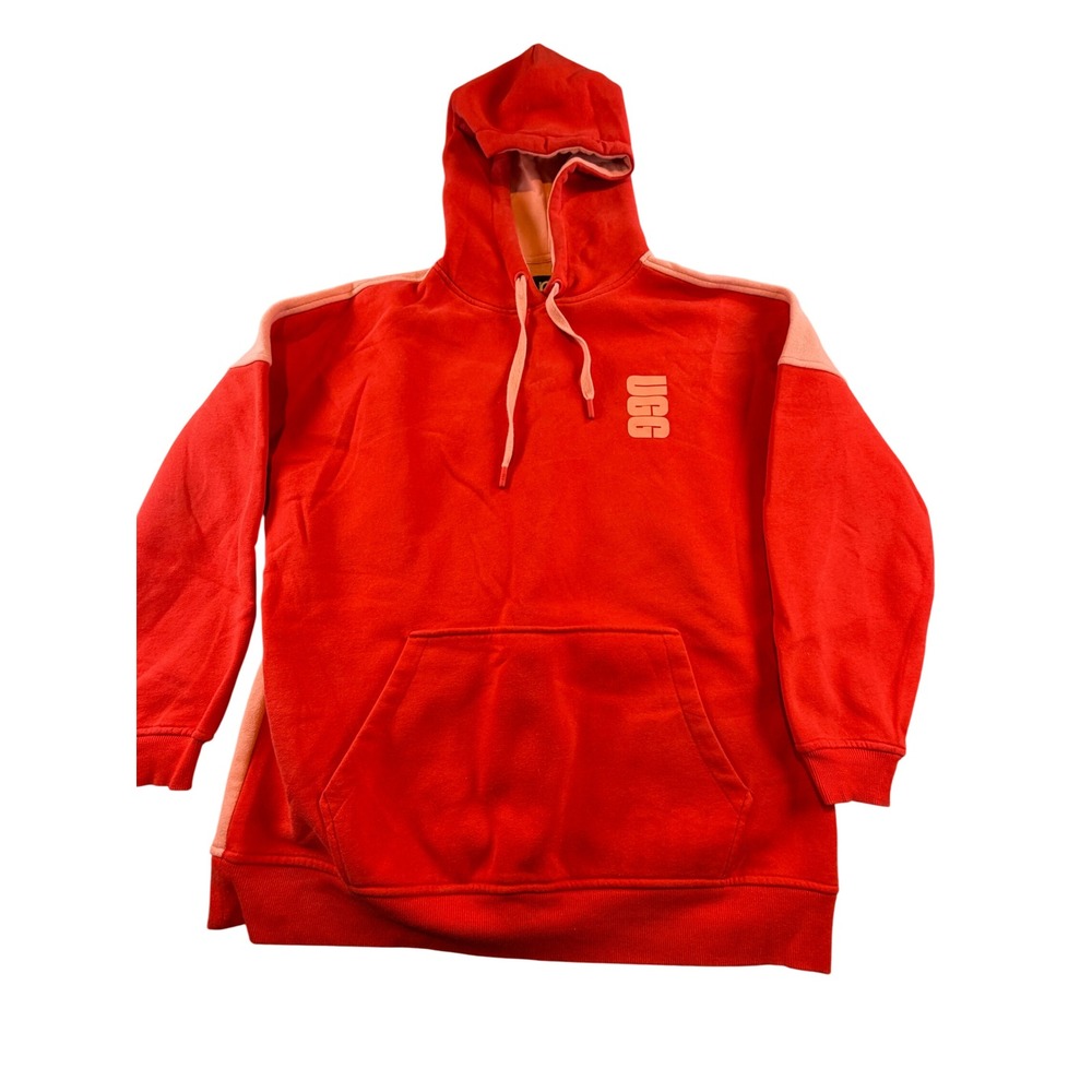 UGG RTW Red Pink Colorblock Pullover Hoodie Sweatshirt Small Logo Fleece